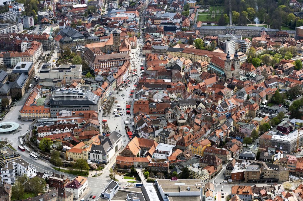 Bayreuth from above - The city center in the downtown are on street Maximilianstrasse in Bayreuth in the state Bavaria