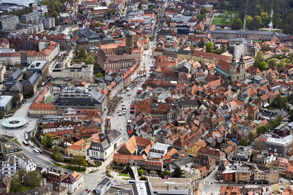 Bayreuth from the bird's eye view: The city center in the downtown are on street Maximilianstrasse in Bayreuth in the state Bavaria