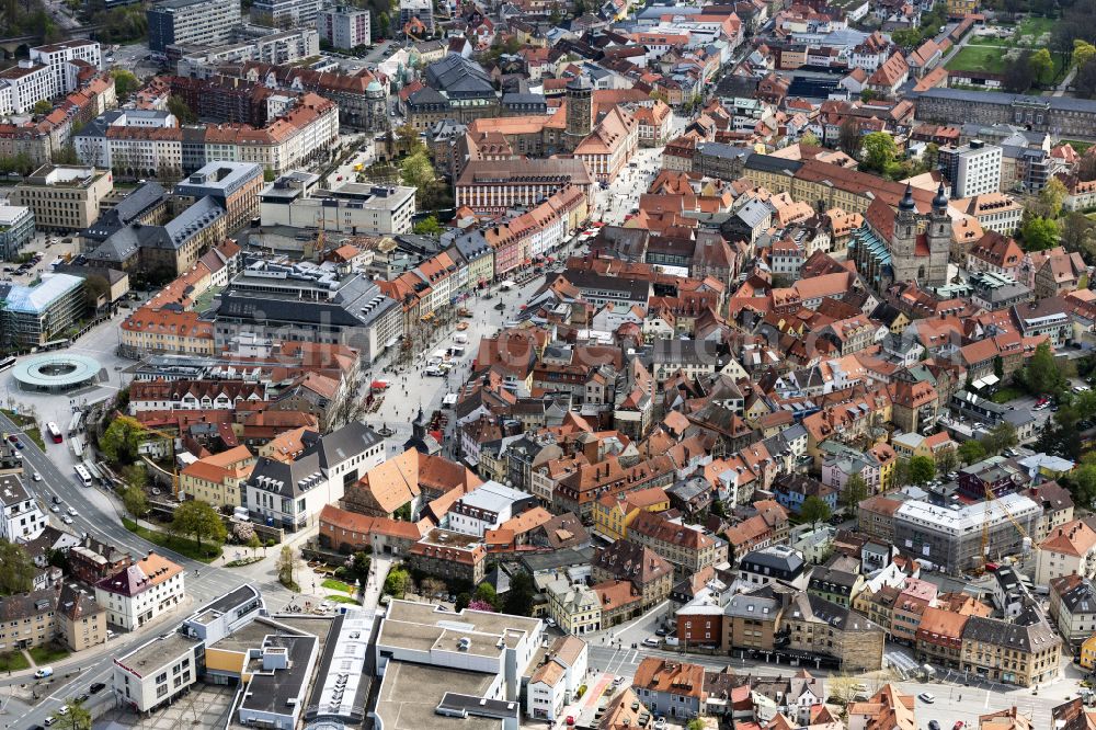 Aerial image Bayreuth - The city center in the downtown are on street Maximilianstrasse in Bayreuth in the state Bavaria