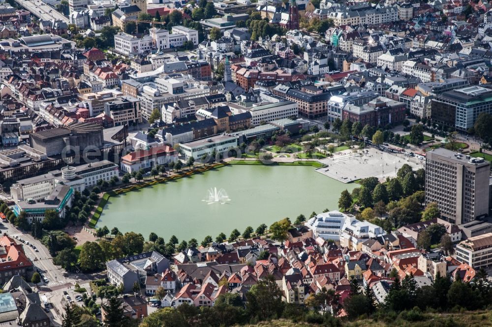 Bergen from the bird's eye view: The city center in the downtown area in Bergen in Hordaland, Norway