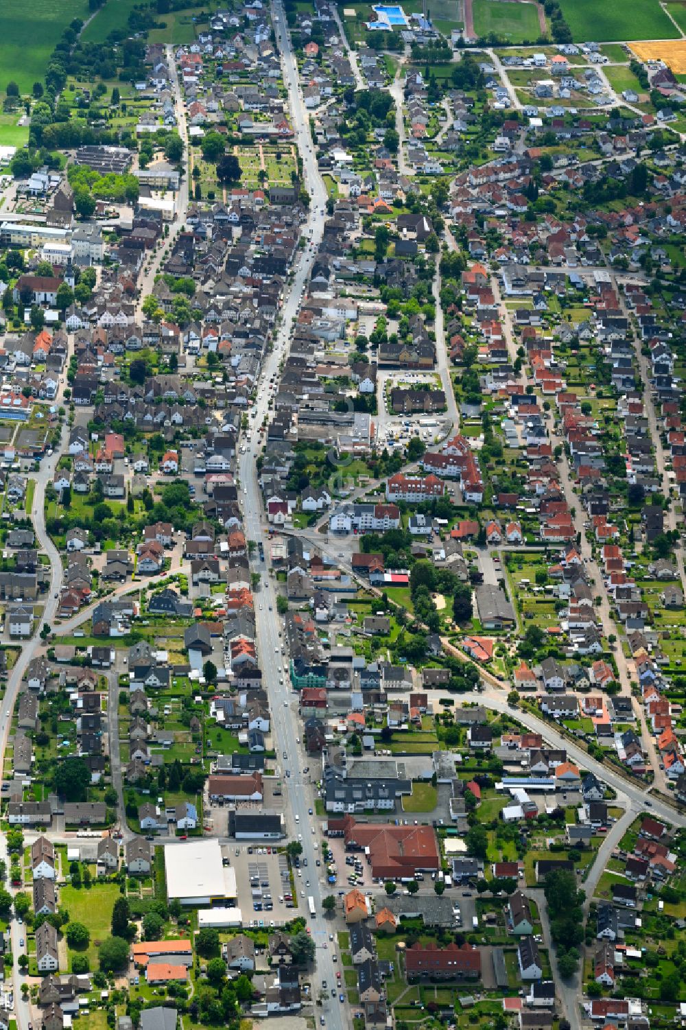 Beverungen from above - The city center in the downtown area in Beverungen in the state North Rhine-Westphalia, Germany