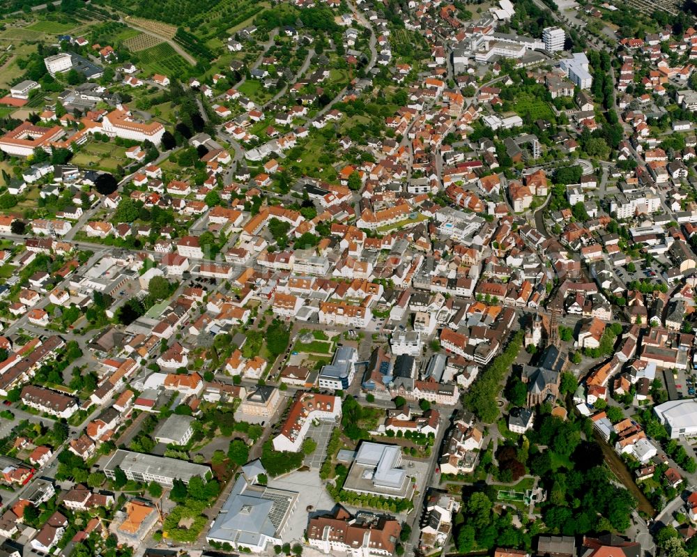 Aerial image Bühl - The city center in the downtown area in Bühl in the state Baden-Wuerttemberg, Germany