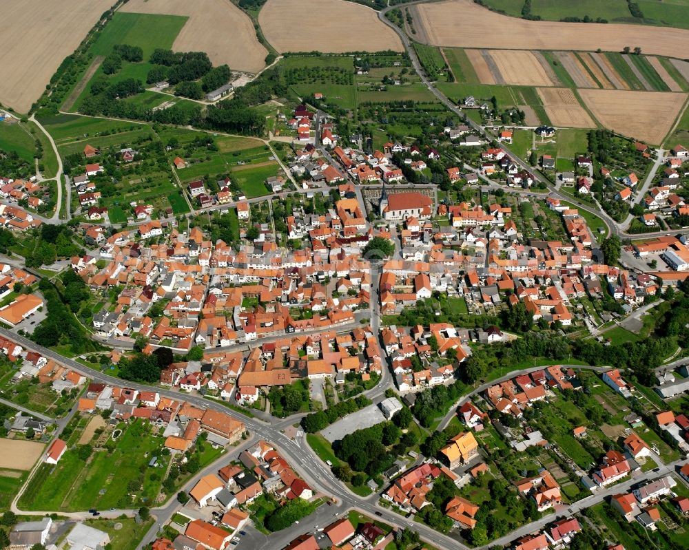 Bickenriede from above - The city center in the downtown area in Bickenriede in the state Thuringia, Germany