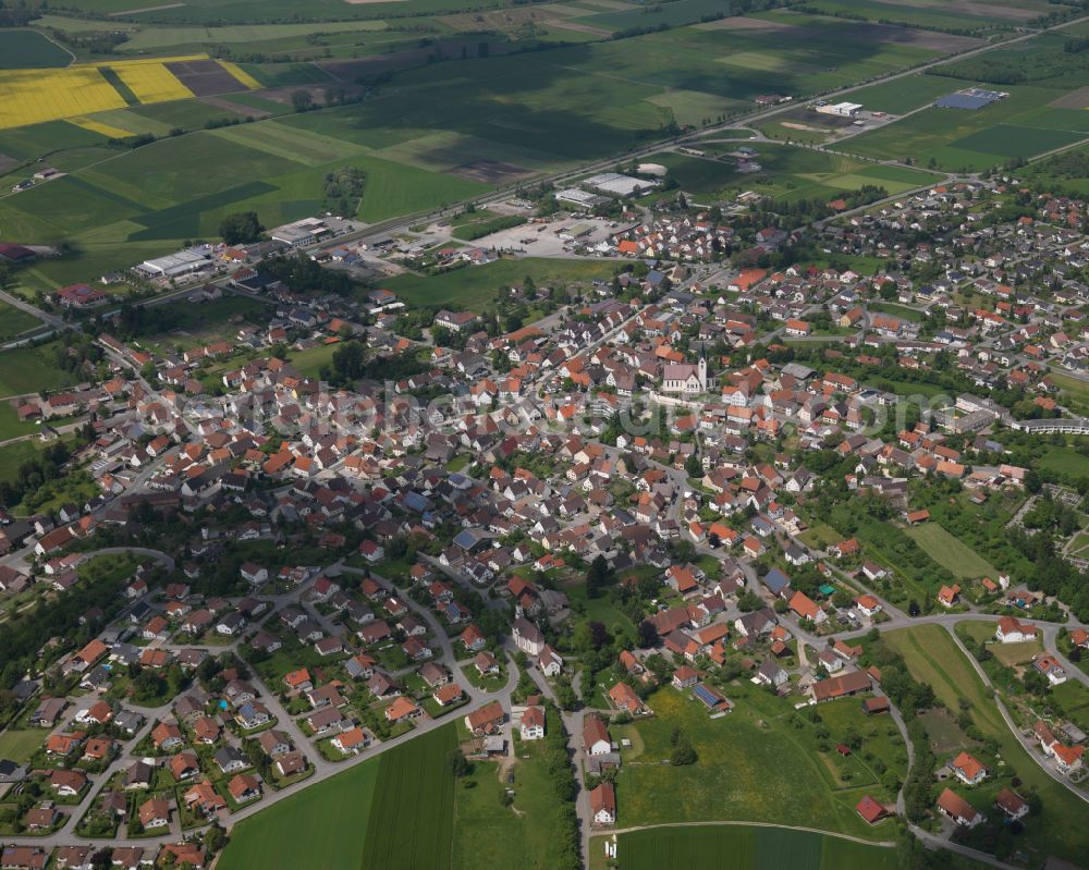 Binzwangen from above - The city center in the downtown area in Binzwangen in the state Baden-Wuerttemberg, Germany