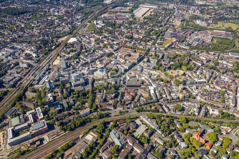 Bochum from the bird's eye view: The city center in the downtown area in Bochum in the state North Rhine-Westphalia, Germany