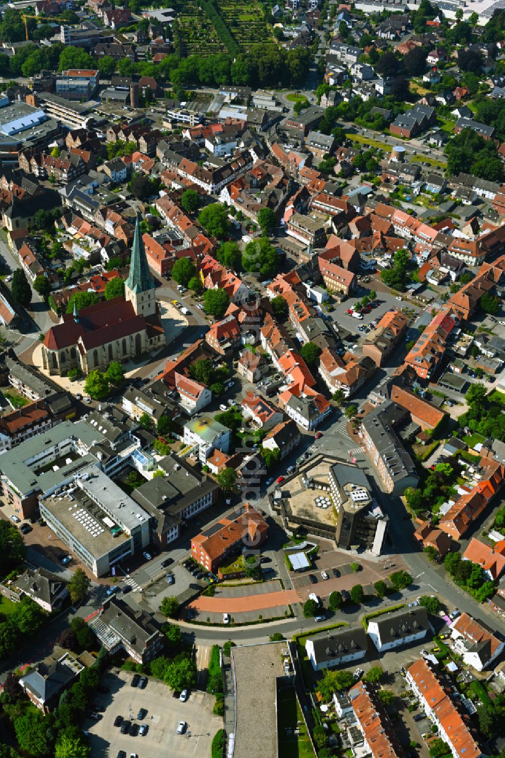 Aerial photograph Borken - The city center in the downtown area in Borken in the state North Rhine-Westphalia, Germany