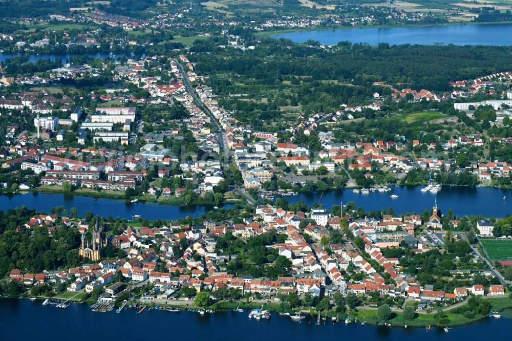 Werder (Havel) from the bird's eye view: The city center in the downtown area Brandenburger Strasse - Torstrasse in Werder (Havel) in the state Brandenburg, Germany