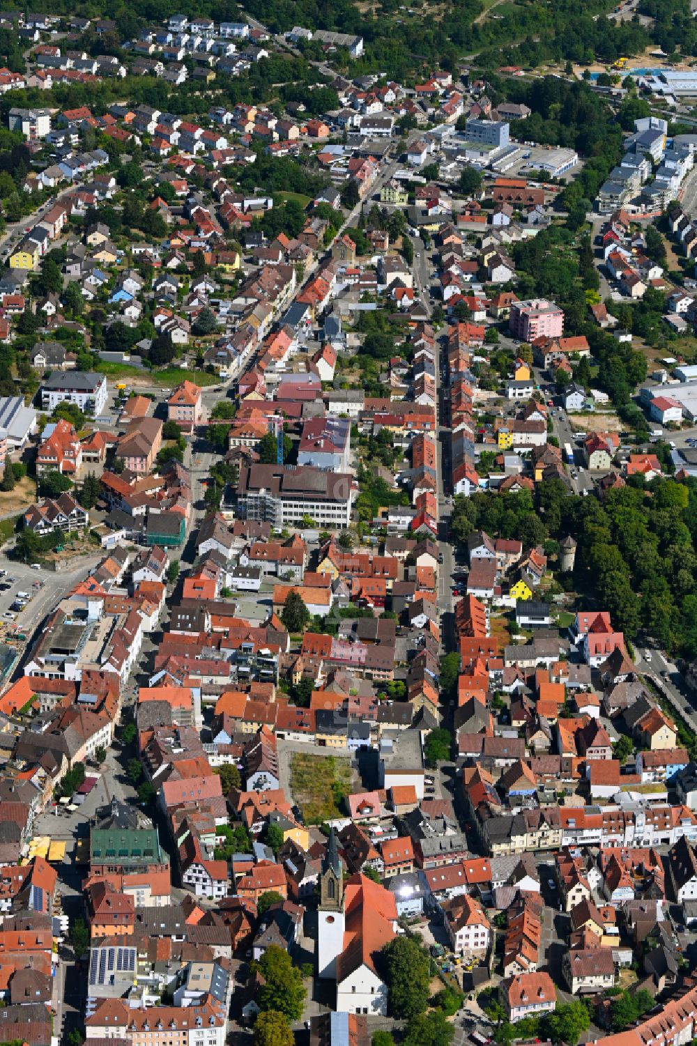 Aerial photograph Bretten - The city center in the downtown area in Bretten in the state Baden-Wuerttemberg, Germany