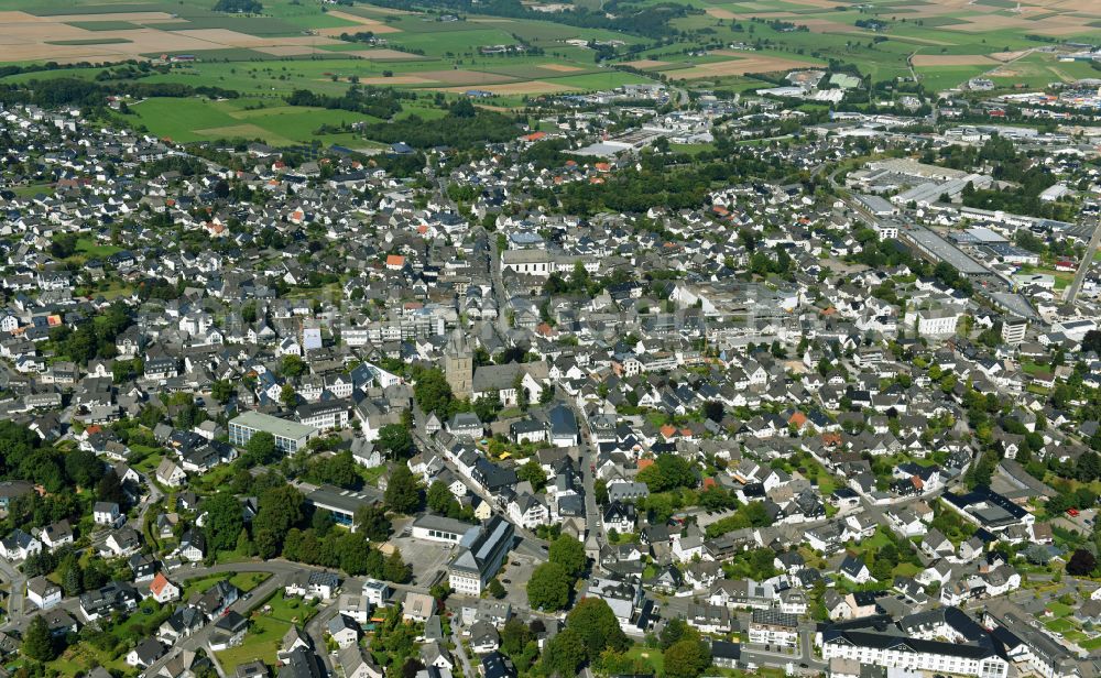 Brilon from above - the city center in the downtown area in Brilon at Sauerland in the state North Rhine-Westphalia, Germany