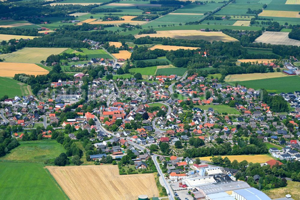 Broxten from above - The city center in the downtown area in Broxten in the state Lower Saxony, Germany