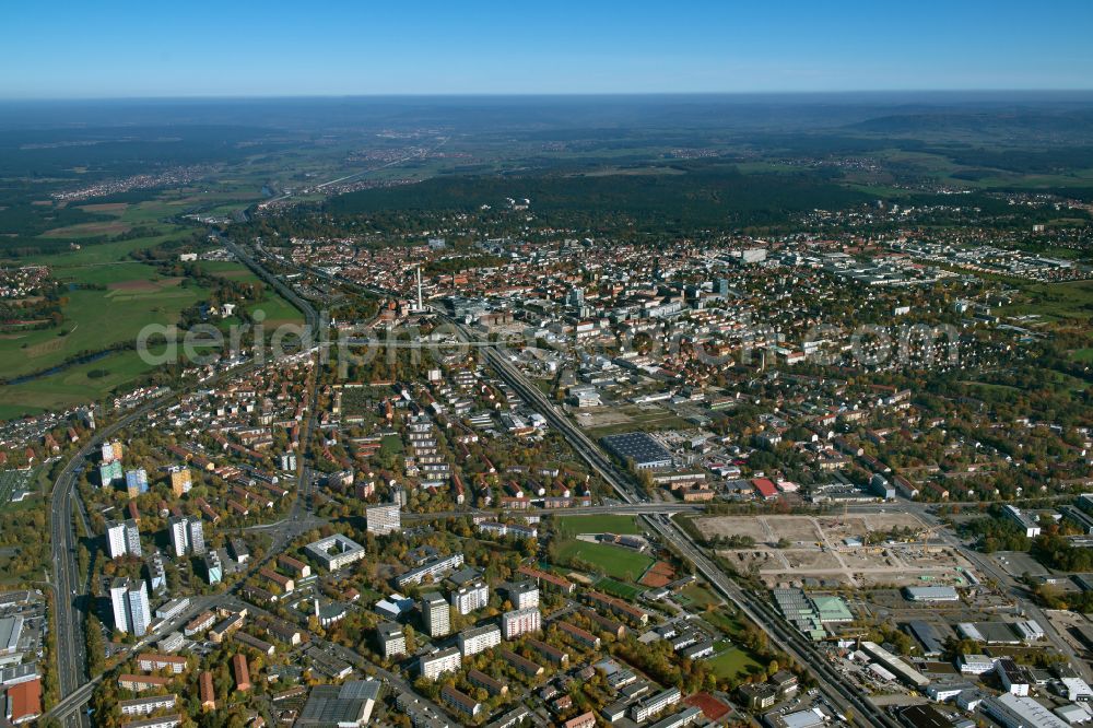 Bruck from the bird's eye view: The city center in the downtown area in Bruck in the state Bavaria, Germany