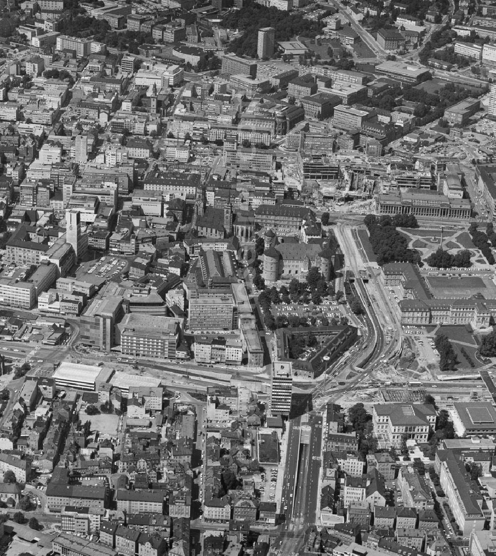 Stuttgart from above - The city center in the downtown area on Charlottenplatz in the district Stadtzentrum in Stuttgart in the state Baden-Wuerttemberg, Germany