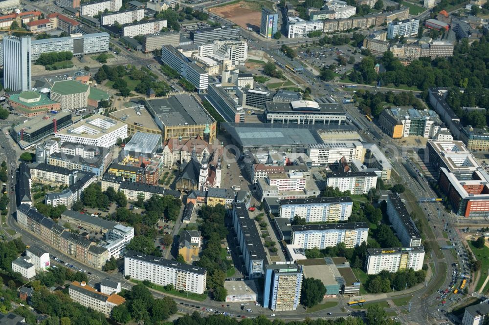 Aerial photograph Chemnitz - The city center in the downtown area of Chemnitz in the state of Saxony. View from the Southwest