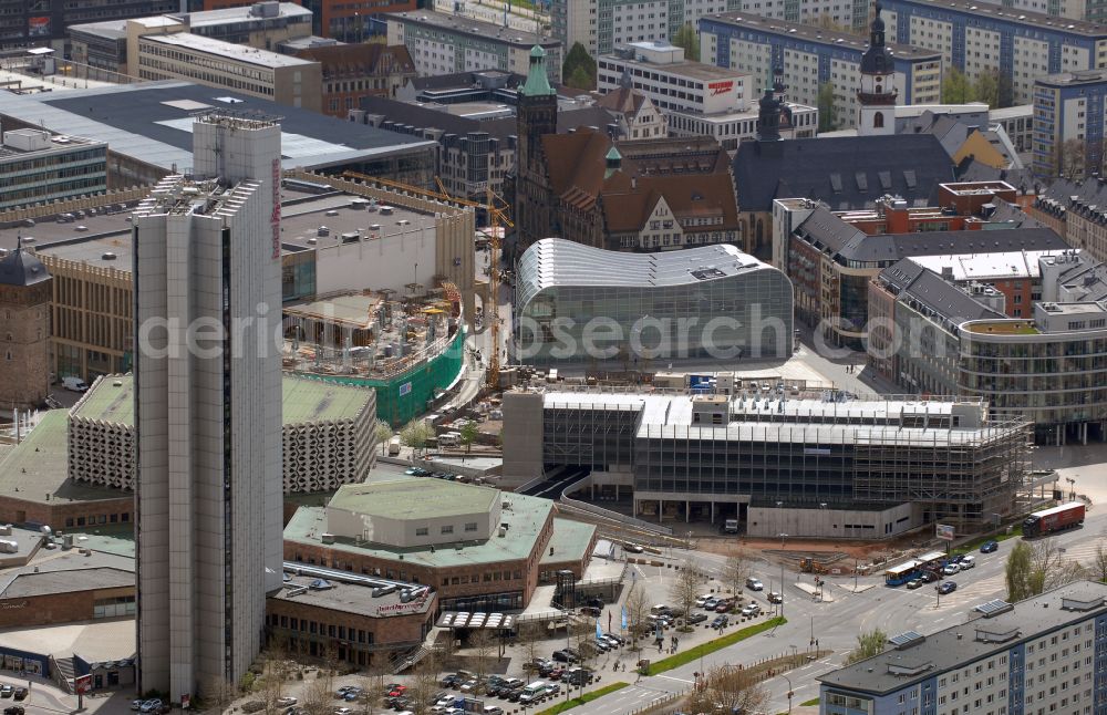 Aerial image Chemnitz - The city center in the downtown area in the district Zentrum in Chemnitz in the state Saxony, Germany