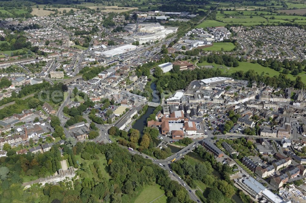 Chippenham from the bird's eye view: The city center in the downtown area in Chippenham in England, United Kingdom