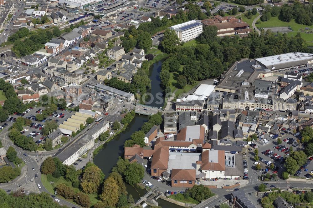 Aerial image Chippenham - The city center in the downtown area in Chippenham in England, United Kingdom