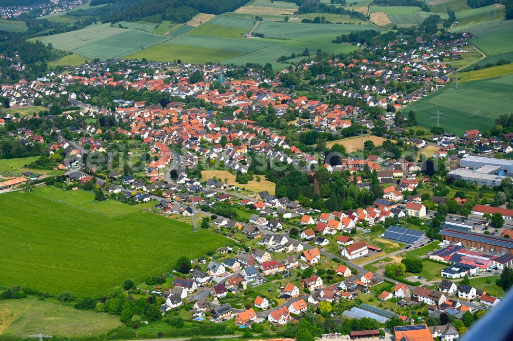 Delligsen from the bird's eye view: The city center in the downtown area in Delligsen in the state Lower Saxony, Germany