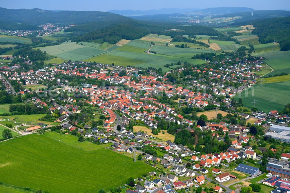 Aerial image Delligsen - The city center in the downtown area in Delligsen in the state Lower Saxony, Germany