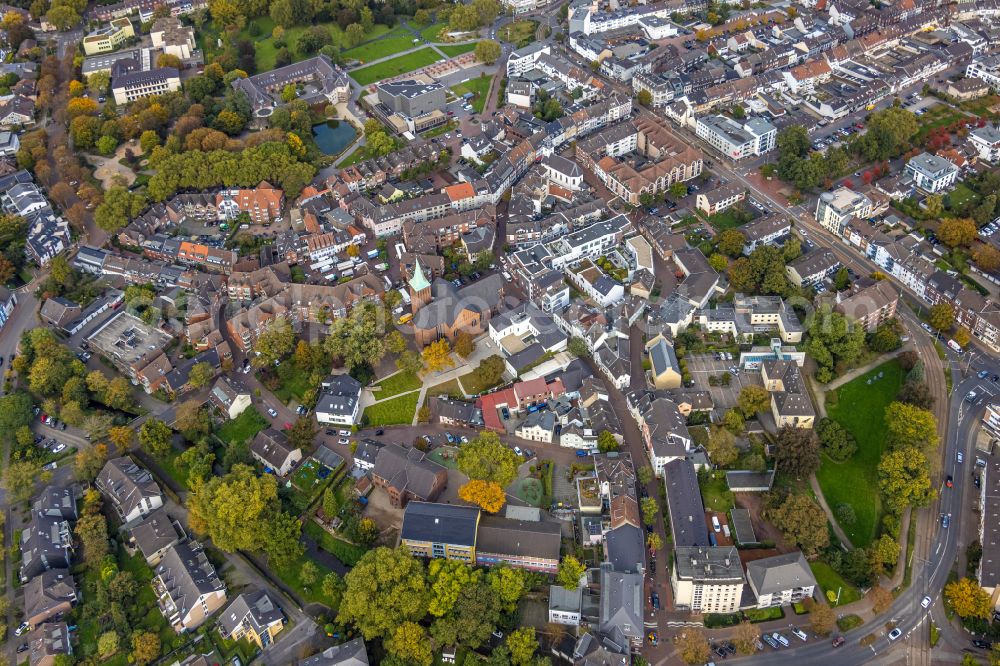 Dinslaken from above - The city center in the downtown area in Dinslaken at Ruhrgebiet in the state North Rhine-Westphalia, Germany