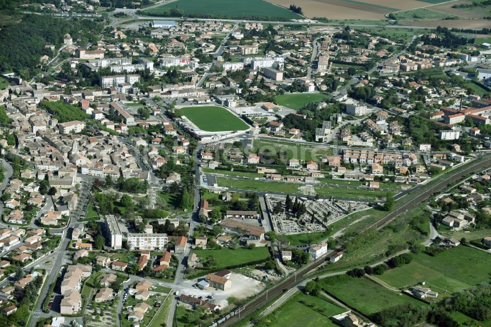 Aerial photograph Donzère - The city center in the downtown area in DonzA?re in Auvergne Rhone-Alpes, France