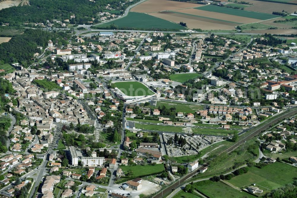 Donzère from above - The city center in the downtown area in DonzA?re in Auvergne Rhone-Alpes, France