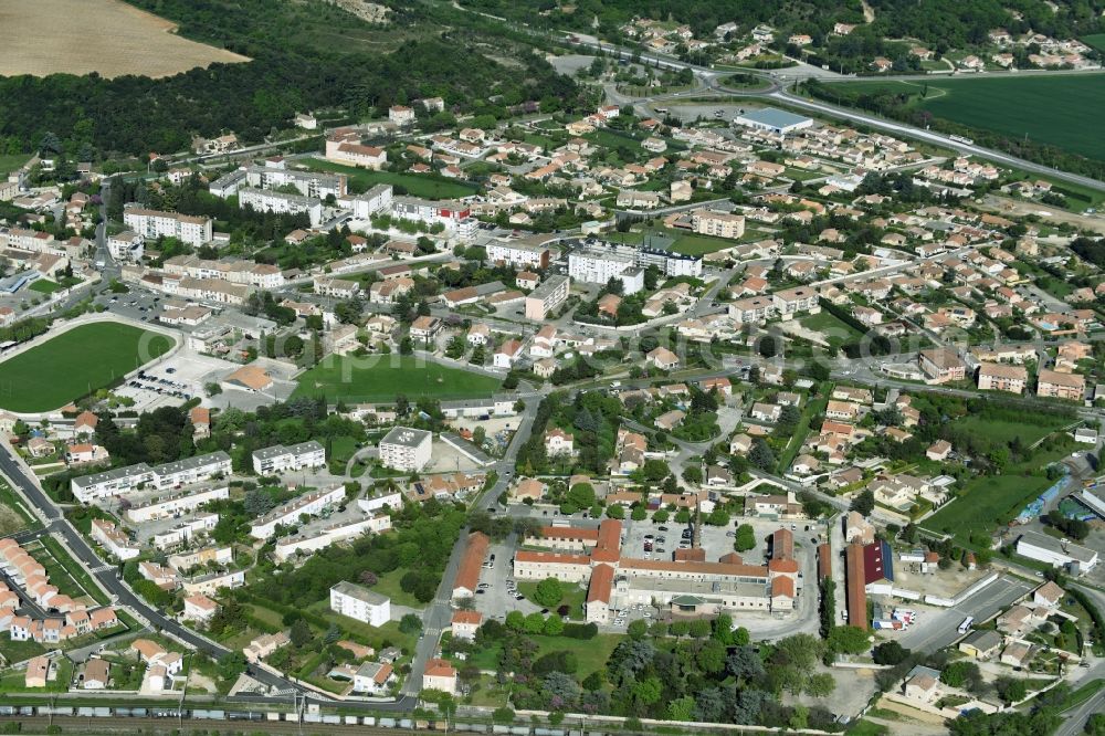 Aerial photograph Donzère - The city center in the downtown area in DonzA?re in Auvergne Rhone-Alpes, France