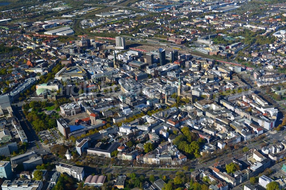 Dortmund from the bird's eye view: The city center in the downtown area of Dortmund in the state of North Rhine-Westphalia