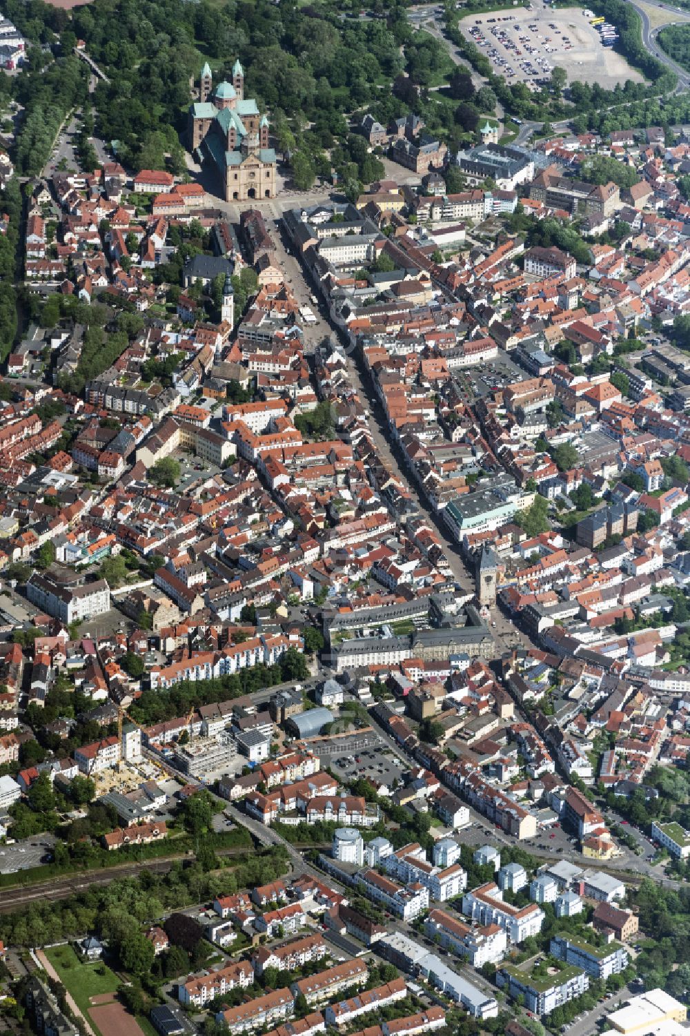 Dudenhofen from above - The city center in the downtown area in Dudenhofen in the state Rhineland-Palatinate, Germany