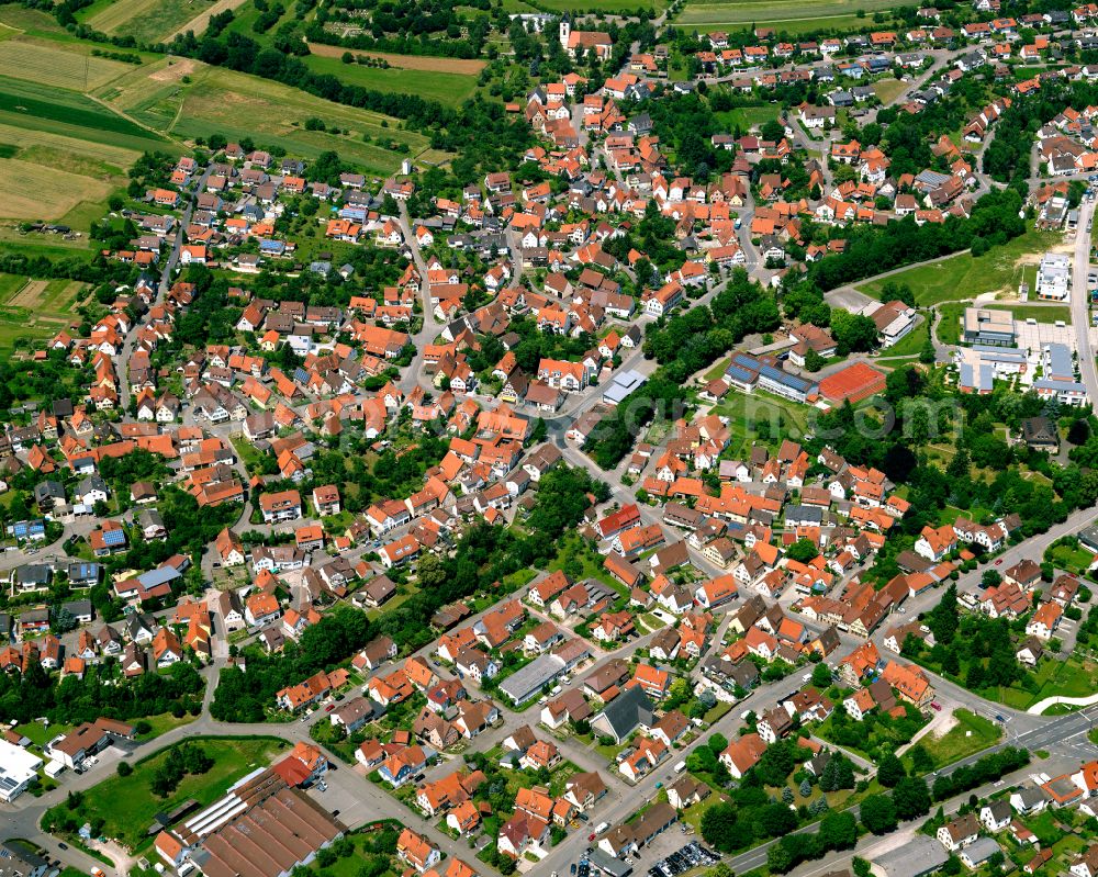 Aerial photograph Dußlingen - The city center in the downtown area in Dußlingen in the state Baden-Wuerttemberg, Germany