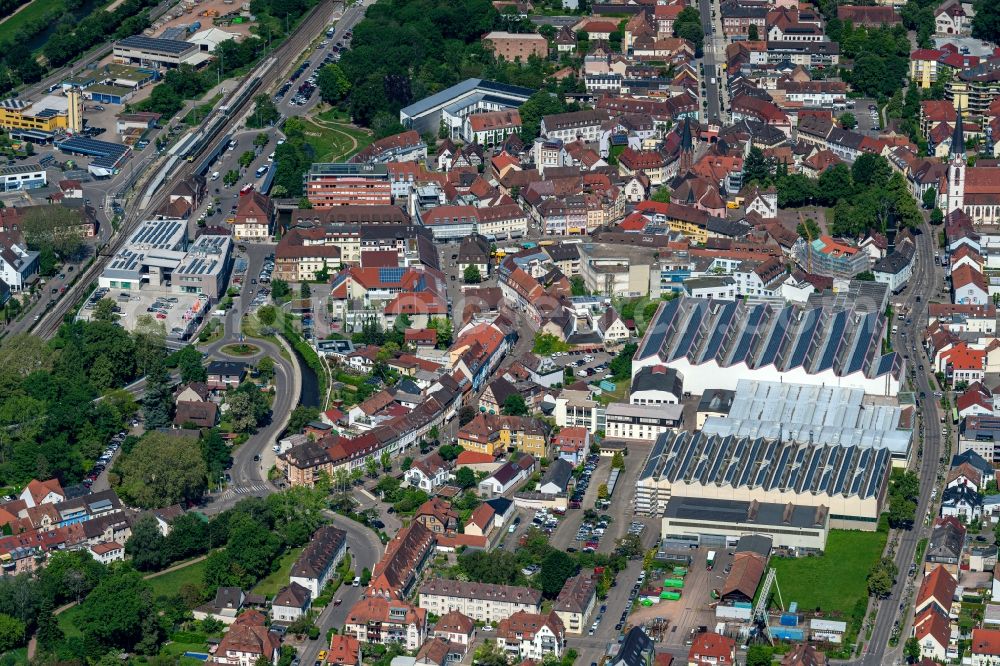 Emmendingen from the bird's eye view: The city center in the downtown area in Emmendingen in the state Baden-Wuerttemberg, Germany