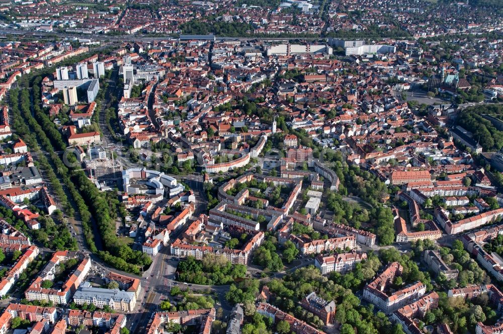 Erfurt from above - The city center in the downtown area in the district Altstadt in Erfurt in the state Thuringia, Germany