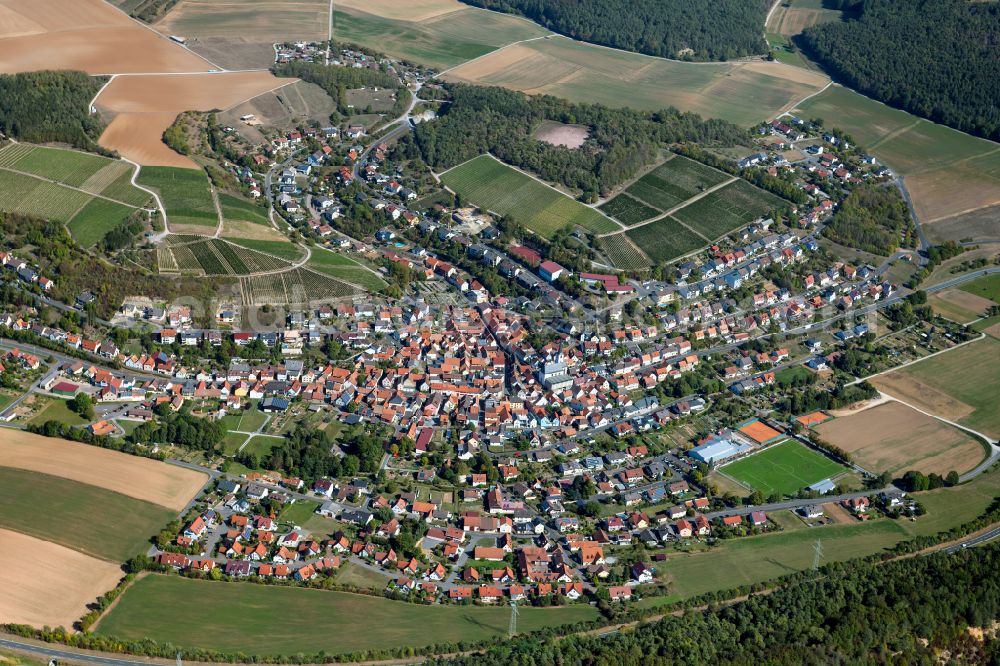 Aerial photograph Erlenbach bei Marktheidenfeld - The city center in the downtown area in Erlenbach bei Marktheidenfeld in the state Bavaria, Germany