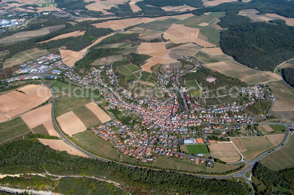 Aerial image Erlenbach bei Marktheidenfeld - The city center in the downtown area in Erlenbach bei Marktheidenfeld in the state Bavaria, Germany