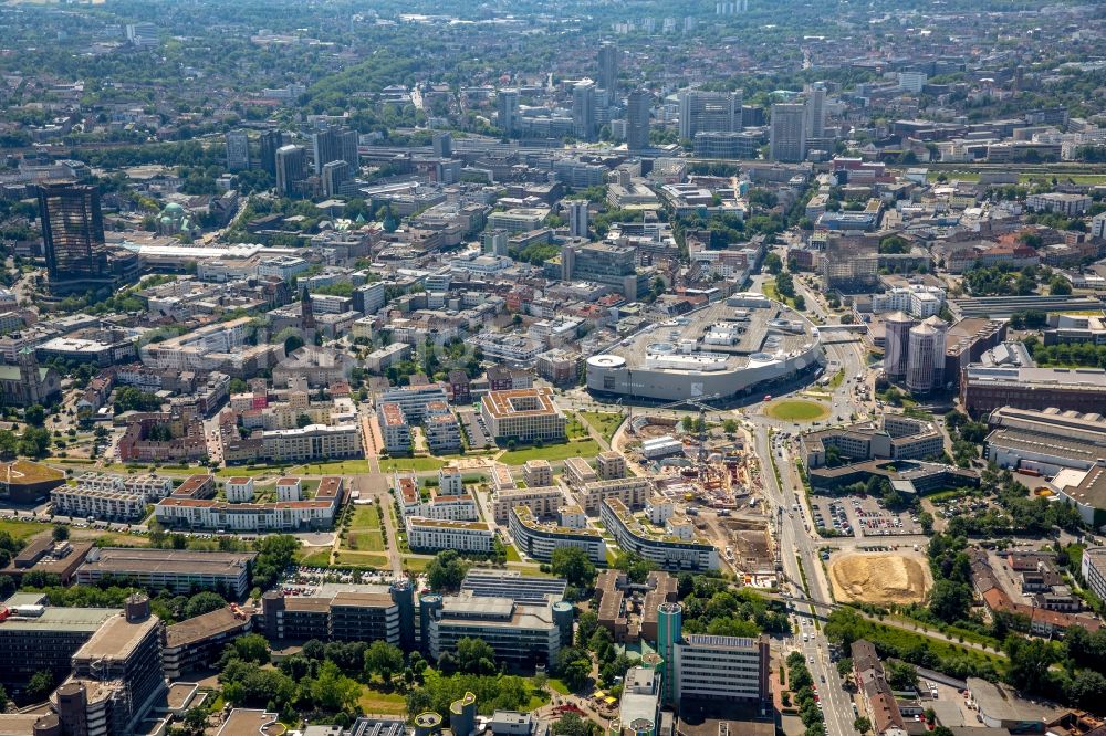 Aerial image Essen - The city center in the downtown area in Essen in the state North Rhine-Westphalia