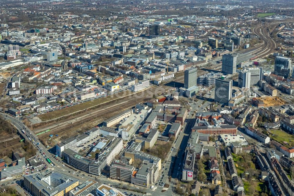 Aerial image Essen - The city center in the downtown area in Essen in the state North Rhine-Westphalia, Germany