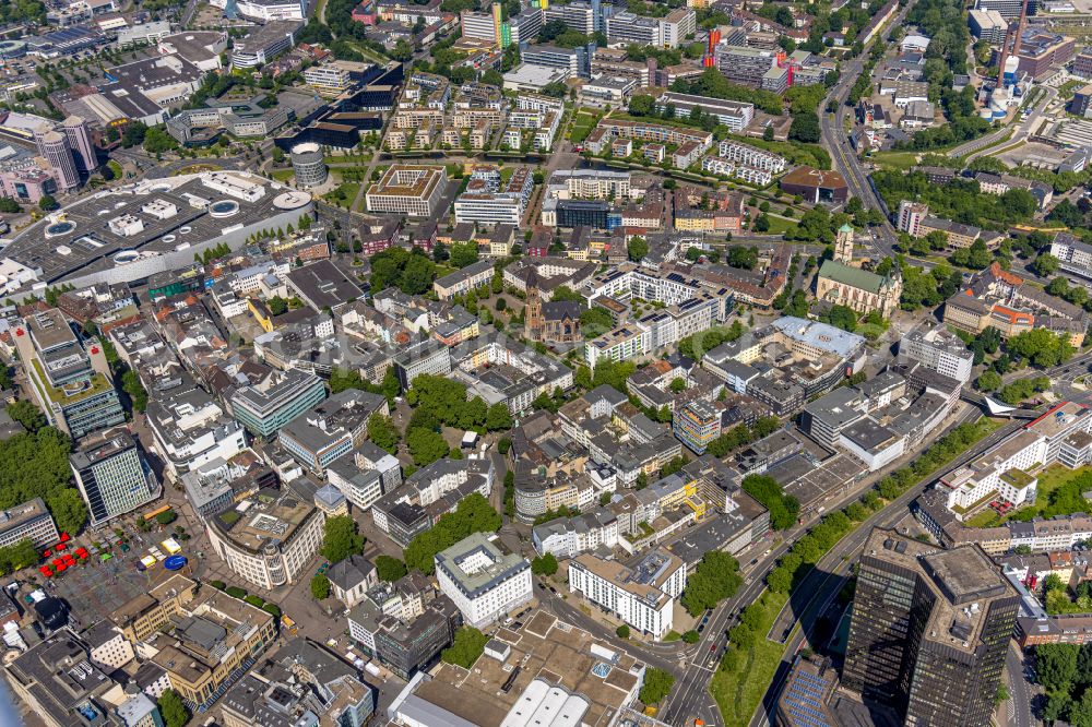 Essen from the bird's eye view: the city center in the downtown area in Essen in the state North Rhine-Westphalia, Germany