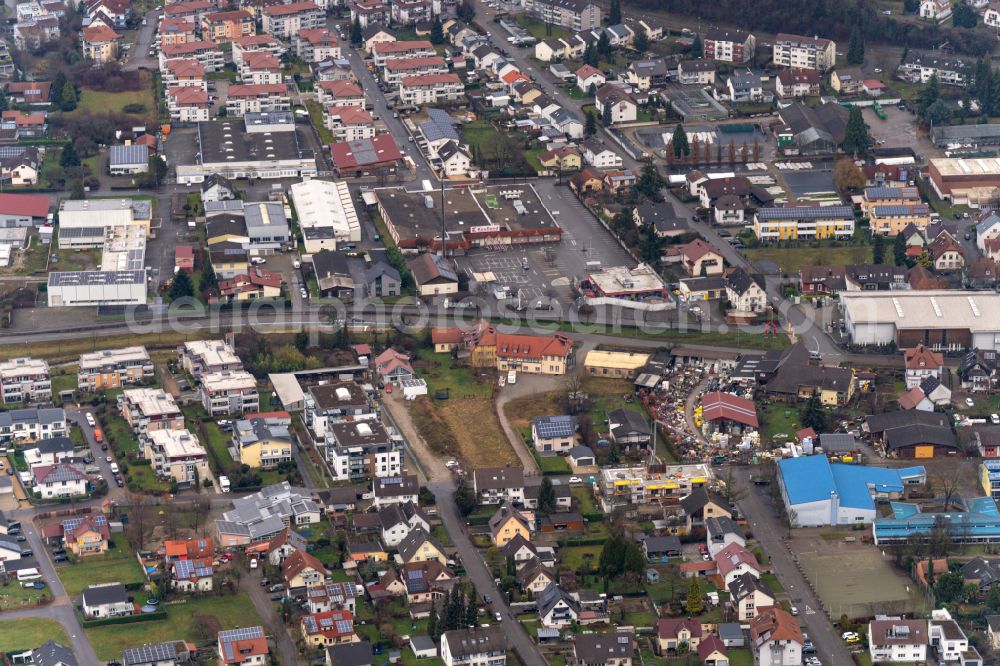 Ettenheim from above - The city center in the downtown area in Ettenheim in the state Baden-Wuerttemberg, Germany