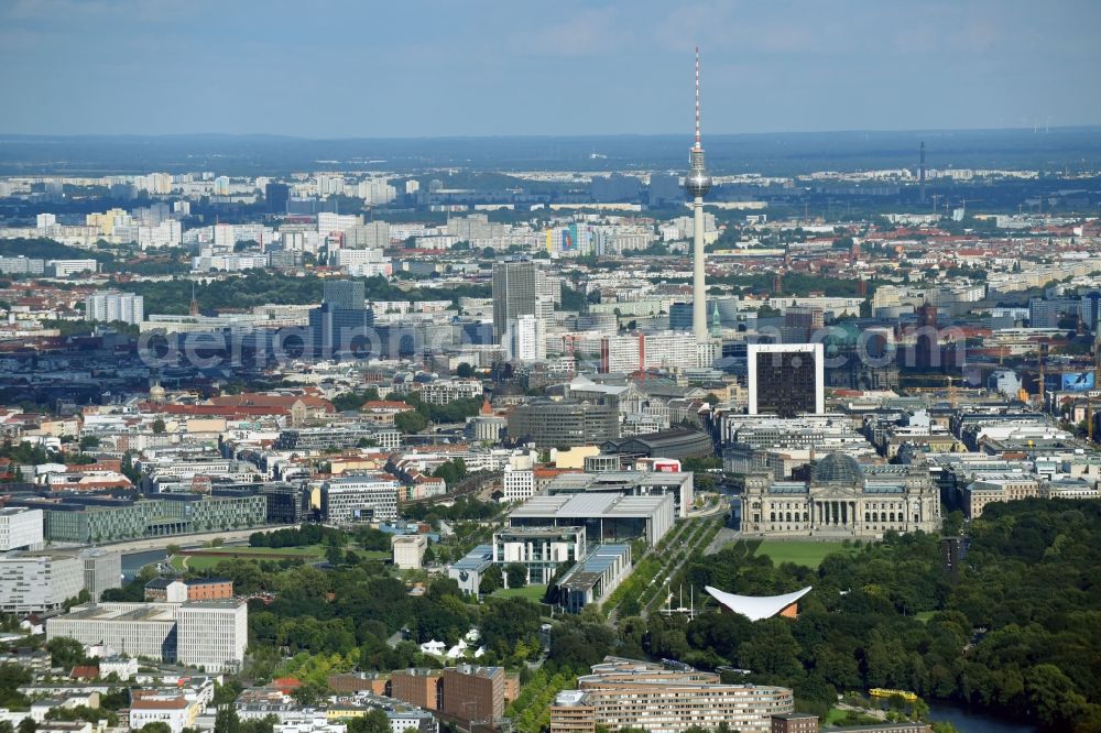 Aerial photograph Berlin - The city center in the downtown area and of Fernsehturm in Berlin, Germany