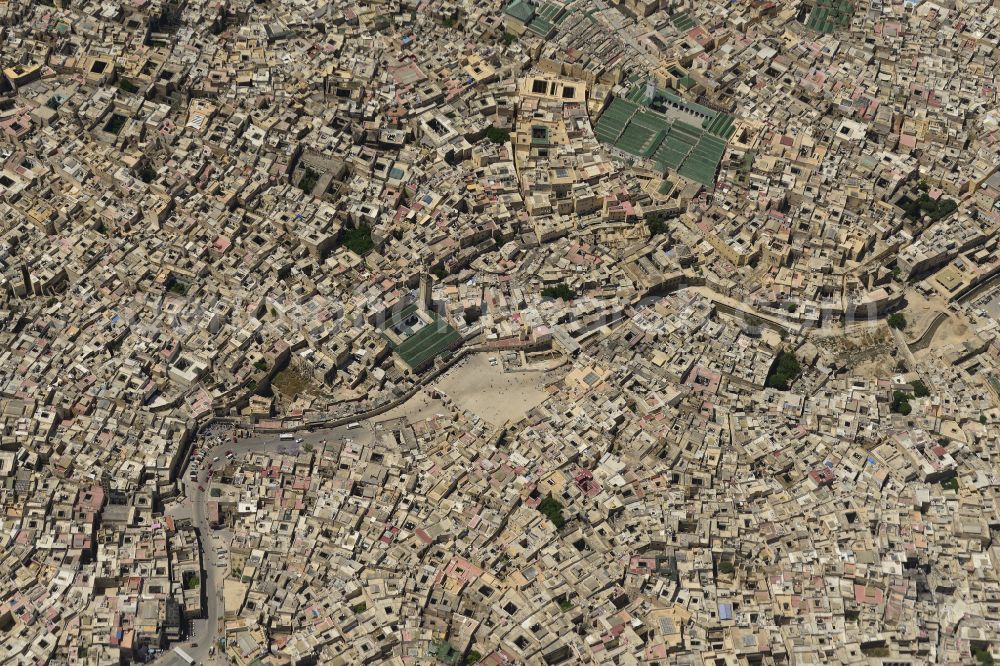 Fes from above - The city center in the downtown area in the district Alte Medina in Fes in Fes-Meknes, Morocco