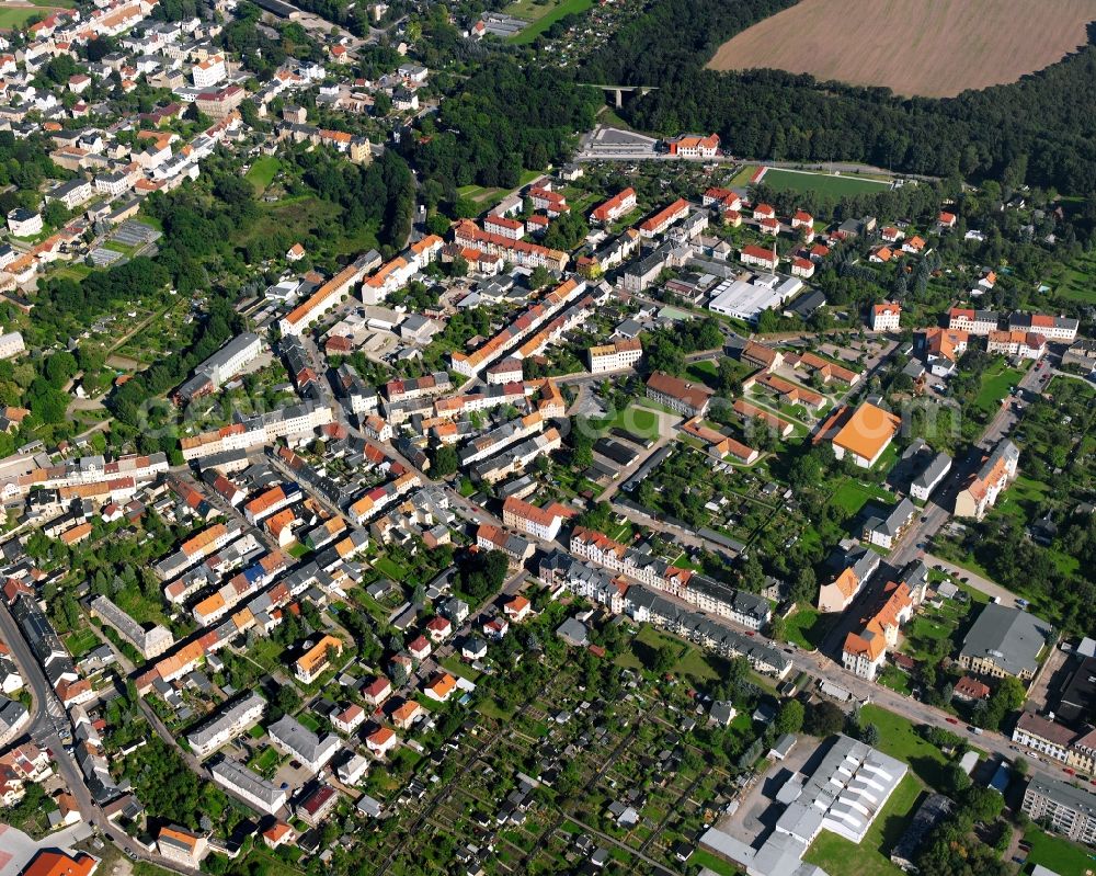 Frankenberg/Sa. from above - The city center in the downtown area in Frankenberg/Sa. in the state Saxony, Germany