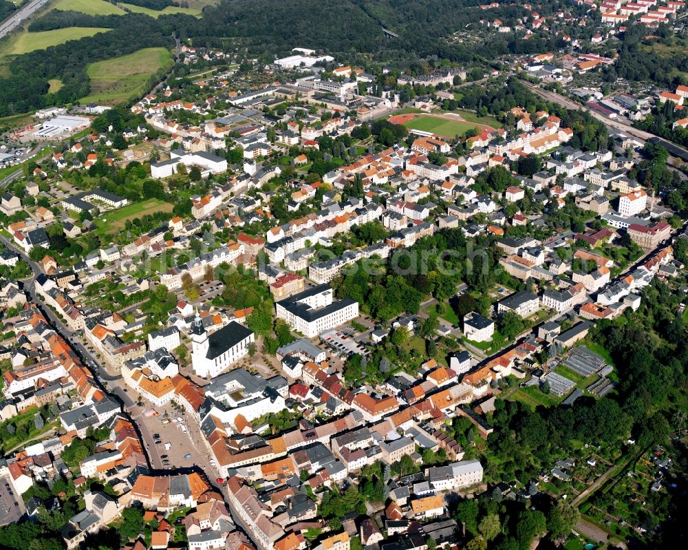 Aerial image Frankenberg/Sa. - The city center in the downtown area in Frankenberg/Sa. in the state Saxony, Germany