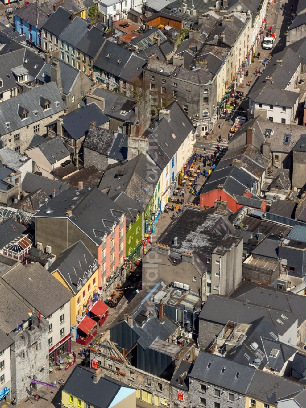 Aerial image Galway - The city center in the downtown area in Galway, Ireland