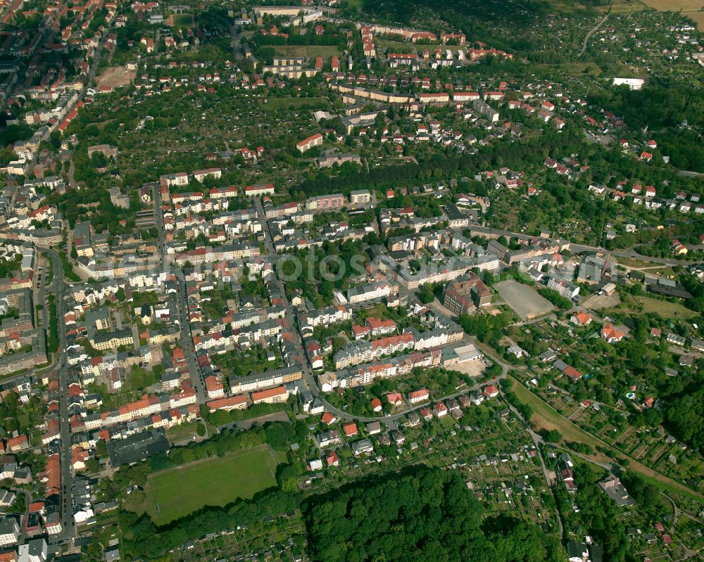 Gera from above - The city center in the downtown area on street Hussstrasse in Gera in the state Thuringia, Germany