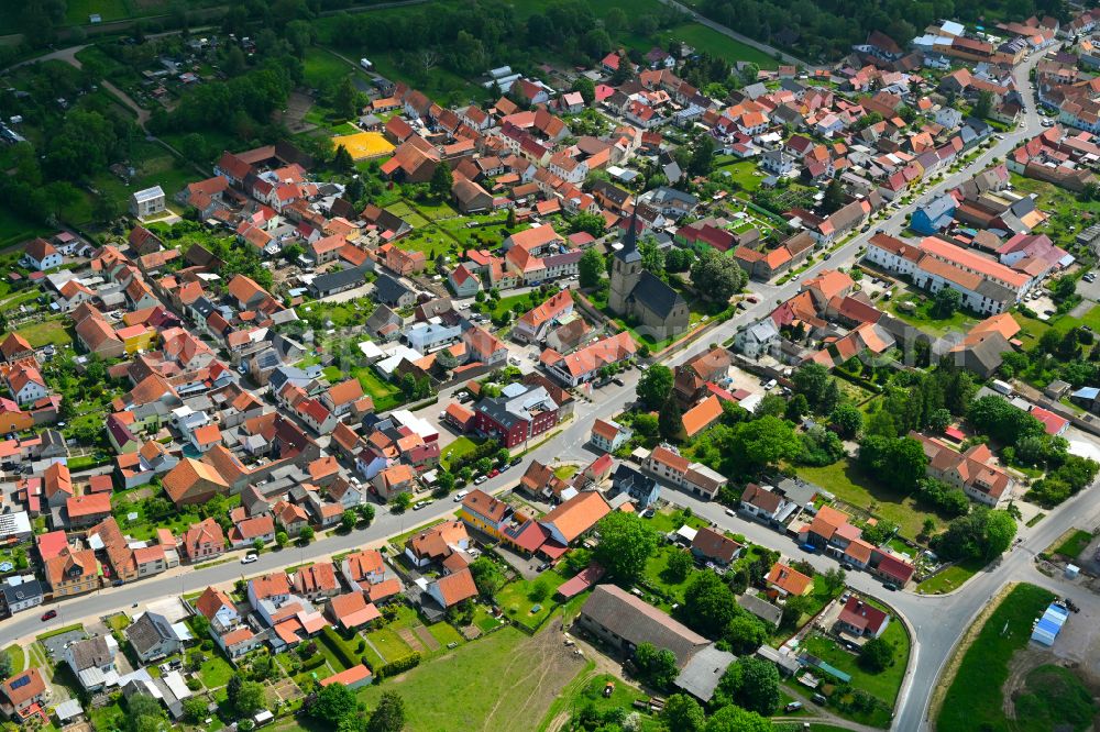 Goldbach from above - The city center in the downtown area in Goldbach in the state Thuringia, Germany