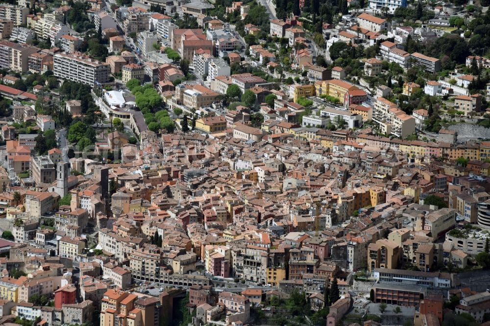 Grasse from the bird's eye view: The city center in the downtown are in Grasse in Provence-Alpes-Cote d'Azur, France