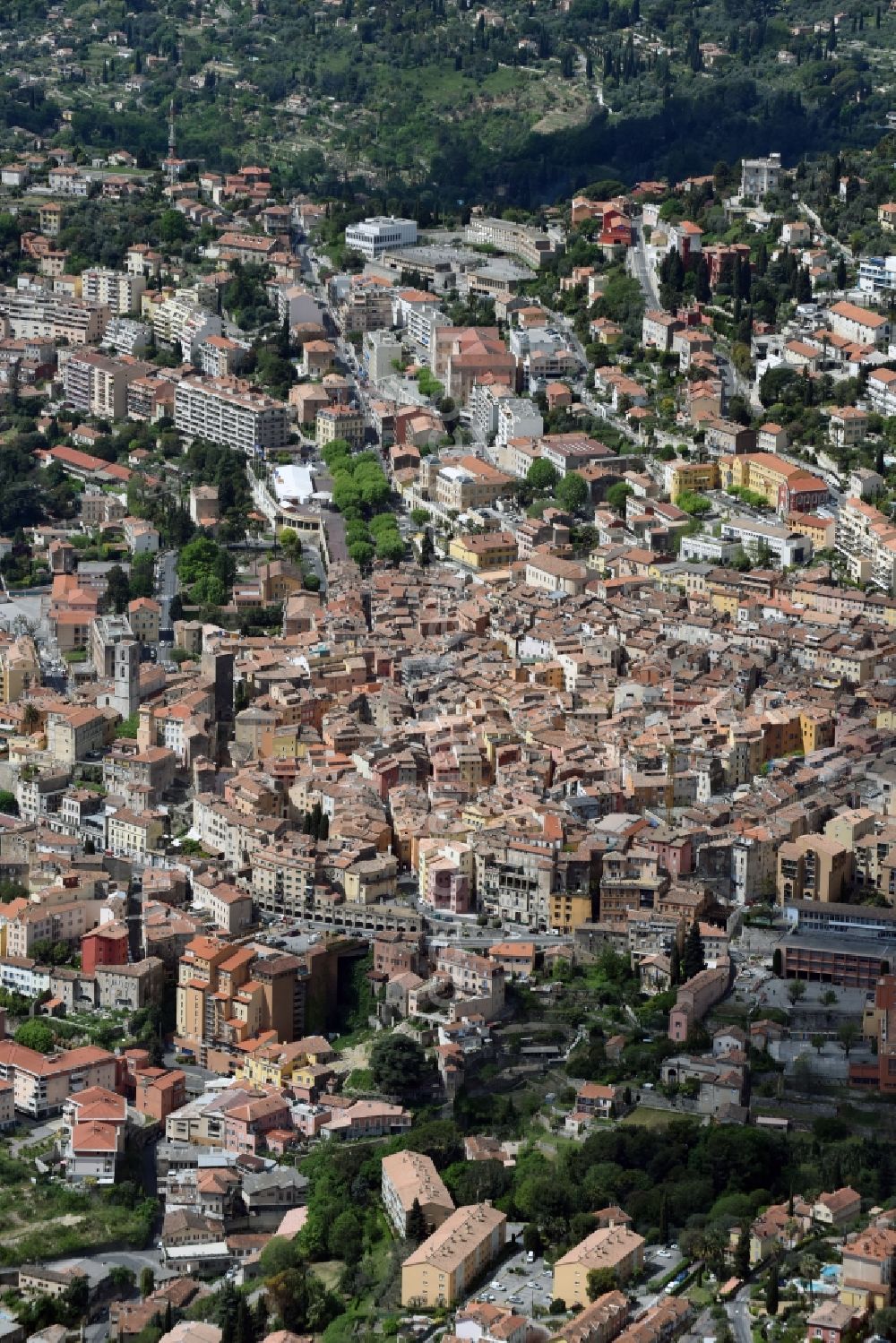 Grasse from above - The city center in the downtown are in Grasse in Provence-Alpes-Cote d'Azur, France