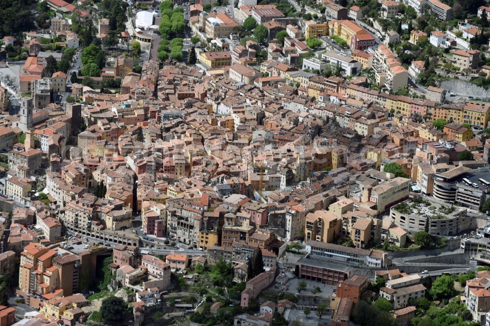 Grasse from the bird's eye view: The city center in the downtown are in Grasse in Provence-Alpes-Cote d'Azur, France