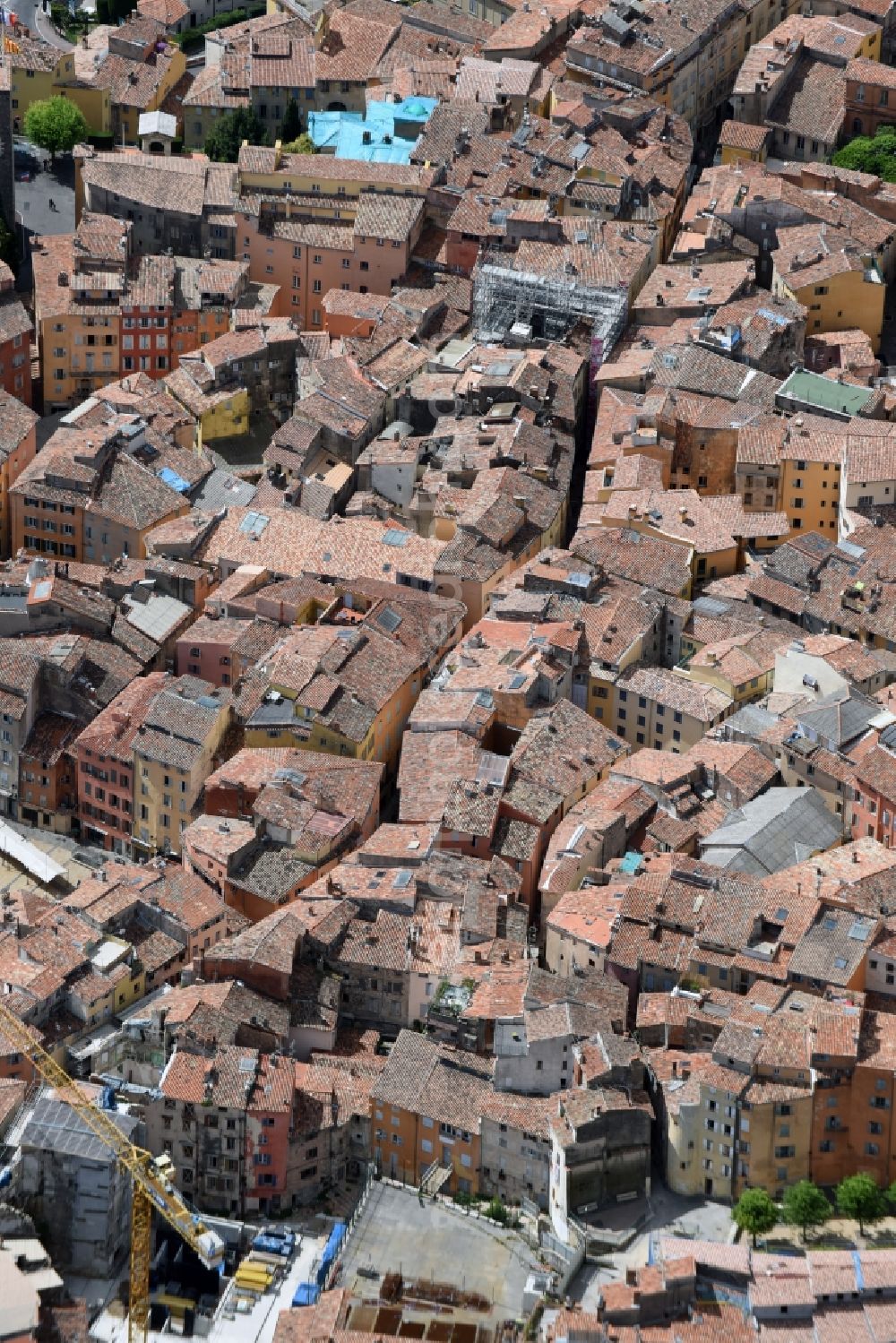 Grasse from the bird's eye view: The city center in the downtown are in Grasse in Provence-Alpes-Cote d'Azur, France