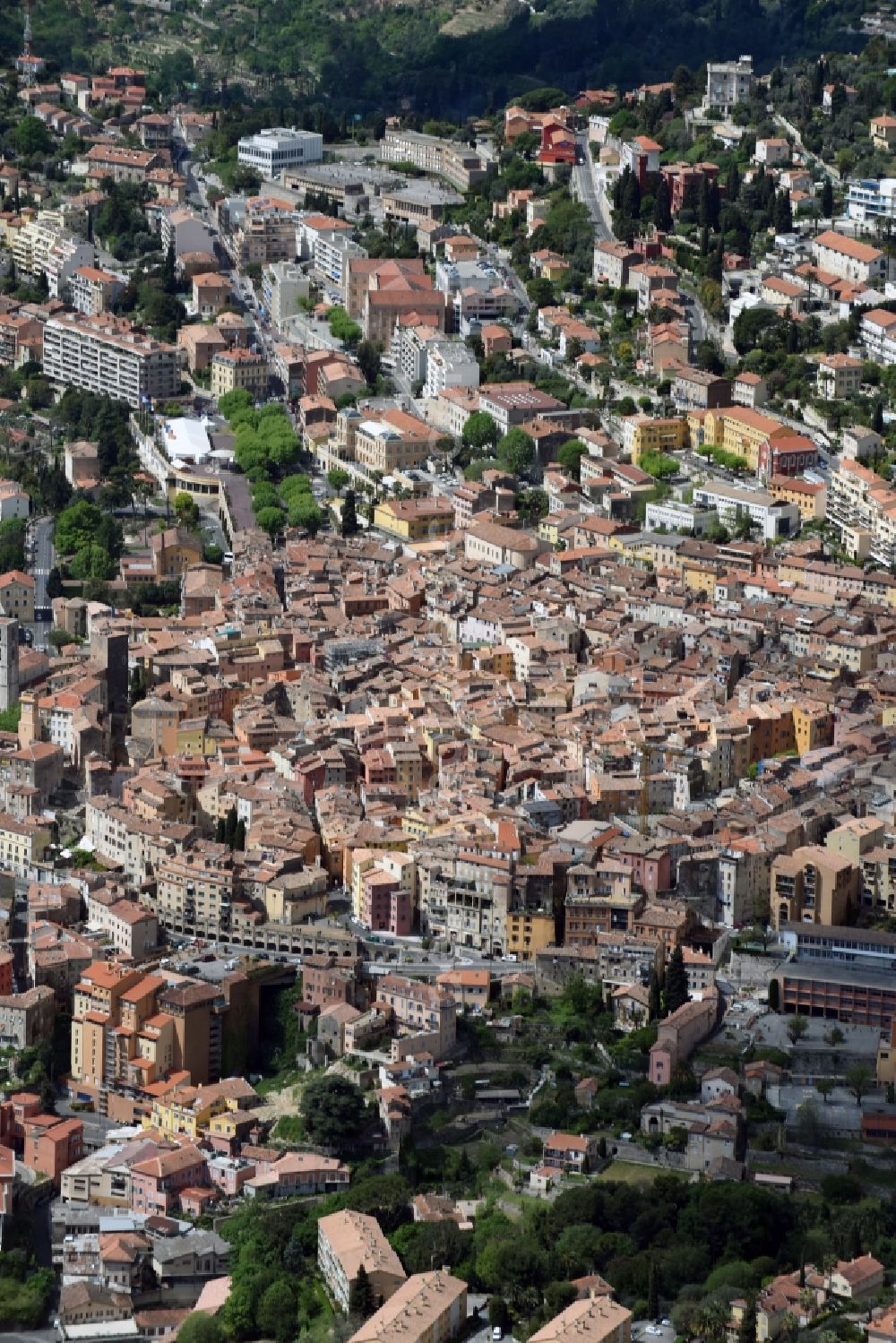 Grasse from above - The city center in the downtown are in Grasse in Provence-Alpes-Cote d'Azur, France