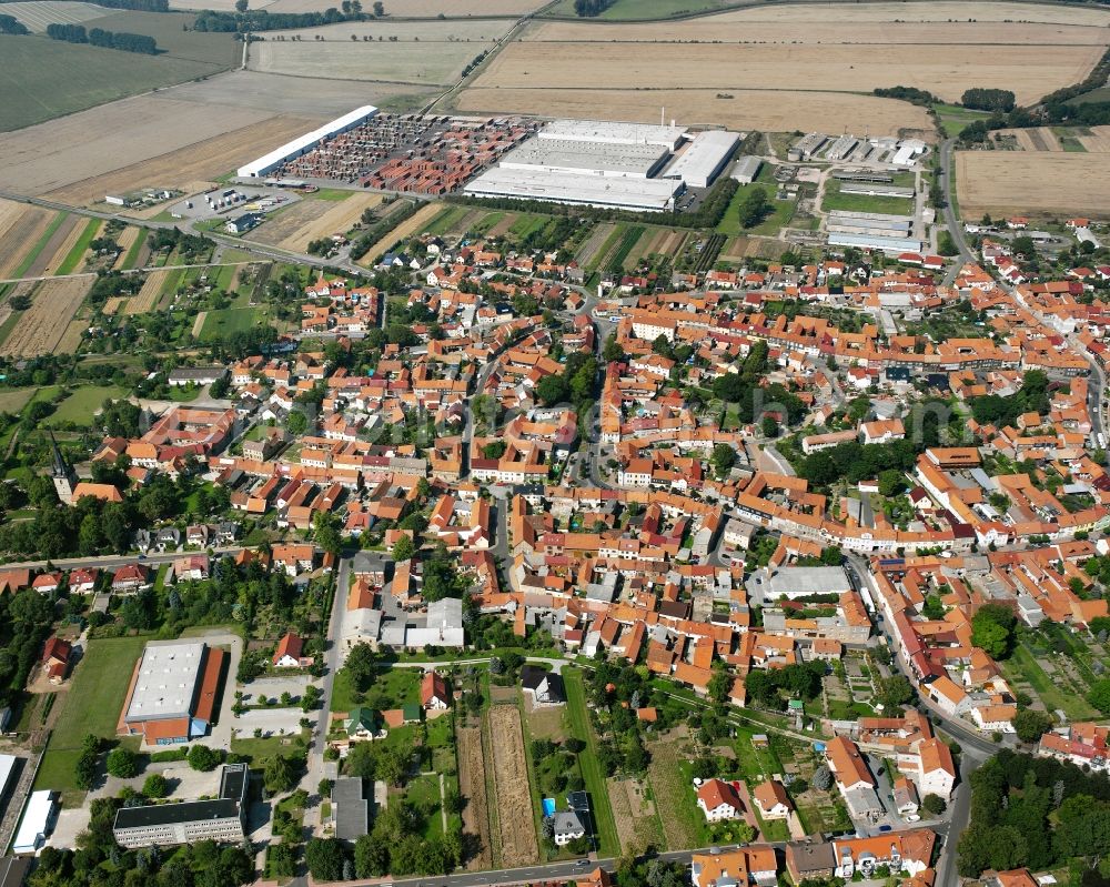 Großengottern from above - The city center in the downtown area in Großengottern in the state Thuringia, Germany